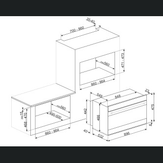 Furrë me termoventilim dhe pirolizë SMEG Dolce Stil Novo, SFPR9604TNR, e zezë me shkëlqim me detaje bakri, lartësi e ulët, 90 cm, kapaciteti 85 l, klasi A+