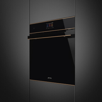Furrë me avull SMEG Dolce Stil Novo, SO6604S4PNR, e zezë me shkëlqim me detaje bakri, 60 cm, kapaciteti 68 l, klasi A++