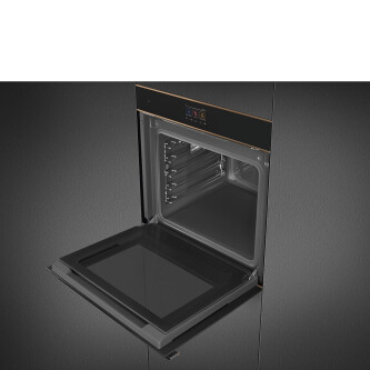 Furrë me avull SMEG Dolce Stil Novo, SO6604S4PNR, e zezë me shkëlqim me detaje bakri, 60 cm, kapaciteti 68 l, klasi A++