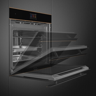 Furrë me avull SMEG Dolce Stil Novo, SO6604S4PNR, e zezë me shkëlqim me detaje bakri, 60 cm, kapaciteti 68 l, klasi A++