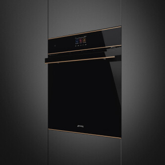 Furrë pirolize SMEG Dolce Stil Novo, SOP6604TPNR, e zeze me detaje bakri, 60 cm, kapaciteti 68 l, klasi A+