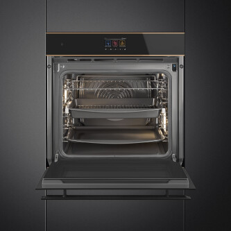 Furrë pirolize SMEG Dolce Stil Novo, SOP6604TPNR, e zeze me detaje bakri, 60 cm, kapaciteti 68 l, klasi A+