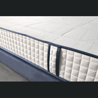 Krevat Vadret boxspring, tapiceri e madhe katrore, lartësia e skajit të krevatit 140 cm, dysheku i përfshirë, sipërfaqja e përfshirë